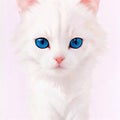 A white cat with electric blue eyes gazes at the camera on a white background Royalty Free Stock Photo