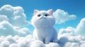 White Cat Embracing On Clouds In Pixar Style Royalty Free Stock Photo