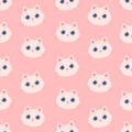 White cat face seamless pattern. Domestic cat. Design for wallpapers, textile, fabrics. Vector illustration in flat