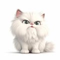 White cat, fluffy funny cute persian kitten, adorable 3d illustration on white, unusual avatar,