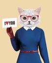 White Cat girl dressed up in classic retro style Royalty Free Stock Photo