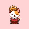 White Cat King Cute Creative Kawaii Cartoon Mascot Logo