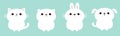 White cat kitten kitty, bear, dog puppy, rabbit bunny hare icon set line. Kawaii animal. Cute cartoon character. Funny baby. Love