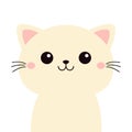 White cat kitten, kitty. Cute face head. Cartoon kawaii funny smiling baby character. Kids collection. Sticker print. Meow. Flat