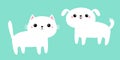 White cat kitten kitty dog puppy icon set. Cute kawaii cartoon funny character. Scandinavian style. Baby greeting card tshirt