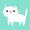White cat kitten kitty icon. Funny face. Cute kawaii cartoon character. Scandinavian style. Baby greeting card tshirt sticker Royalty Free Stock Photo