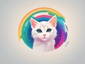 White cat logotype in rainbow background, Ai generated Royalty Free Stock Photo