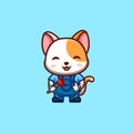 White Cat Plumber Cute Creative Kawaii Cartoon Mascot Logo Royalty Free Stock Photo
