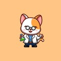 White Cat Scientist Cute Creative Kawaii Cartoon Mascot Logo
