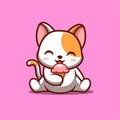 White Cat Sitting Eating Ice Cream Cute Creative Kawaii Cartoon Mascot Logo Royalty Free Stock Photo
