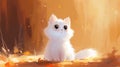 A white cat sitting on the ground with big eyes, AI Royalty Free Stock Photo