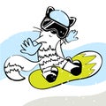 White cat on snowboard. Snowboarder. Vector illustration Royalty Free Stock Photo