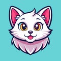 A white cat with striking yellow eyes wearing a pink collar, Cute White Cat Head Logo Mascot