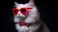 a white cat wearing sunglasses and a bow tie Royalty Free Stock Photo