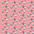 White cats on pink font hand drawn seamless pattern