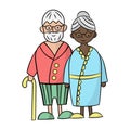 White Caucasian grandfather and black African grandmother on a white background