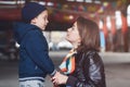 white Caucasian mother and son talking to each other, happy family of two Royalty Free Stock Photo