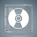 White CD or DVD disk icon isolated on grey background. Compact disc sign. Square glass panels. Vector Illustration Royalty Free Stock Photo