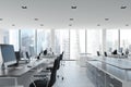 White ceiling open space office, bookshelves side Royalty Free Stock Photo