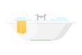 White ceramic bath with water full of soap bubbles foam vector illustration. Bathtub for relaxing