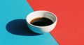 Soy sauce in white bowl on blue red background Royalty Free Stock Photo