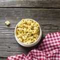 White ceramic bowl full of Italian pasta tortellini to cooking Royalty Free Stock Photo