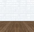 White Ceramic brick tile wall and wooden floor