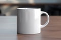 White Ceramic Coffee Mug Mockup on Wooden Table Royalty Free Stock Photo