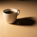 A white ceramic cup filled with black coffee sits on a light wooden table Royalty Free Stock Photo