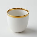 White ceramic cup with a glossy golden rim. Smooth, rounded shape and simple design. Royalty Free Stock Photo