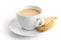 White ceramic cup and saucer with tea and shortbread biscuits. I Royalty Free Stock Photo