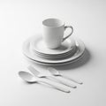 White Ceramic Dinnerware Set With Mug Plates and Cutlery Isolated On White Royalty Free Stock Photo