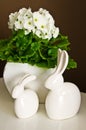 White ceramic easter bunnies home decoration