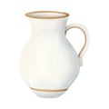 White ceramic jug in simple style watercolor illustration. Elegant pitcher element for kitchen designs Royalty Free Stock Photo
