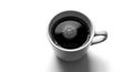 White ceramic mug filled with black coffee, placed on a white surface. The coffee has Royalty Free Stock Photo