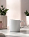 White Ceramic Mug on Marble Surface with Soft Light and Plant Decor Royalty Free Stock Photo