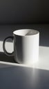 White ceramic mug on a smooth, reflective surface. The mug has a simple cylindrical Royalty Free Stock Photo