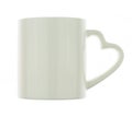 White Ceramic mug white heart shaped handles on white Royalty Free Stock Photo