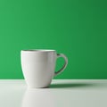 White ceramic mug on a white surface against a solid green background. The mug is Royalty Free Stock Photo