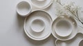 White Ceramic Plates and Bowls Minimalist Composition Royalty Free Stock Photo