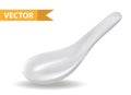 White ceramic spoon for soup or sauce. 3d realistic style. Asian