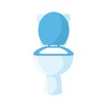 White ceramic toilet bowl, with a bright blue seat, open lid Royalty Free Stock Photo