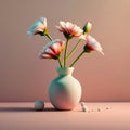 A white vase with pink flowers,Still life, Minimalist, Generative Ai.