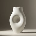 A white ceramic vase with a modern, minimalist design stands on a neutral Royalty Free Stock Photo