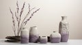 White Ceramic Vases With Purple Designs - Photorealistic Still Life