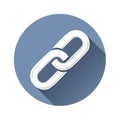 White chain link icon inside a blue circle with a long shadow Royalty Free Stock Photo