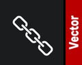 White Chain link icon isolated on black background. Link single. Hyperlink chain symbol. Vector Royalty Free Stock Photo