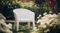 White chair in the garden, vintage tone, soft focus, vintage tone Generative AI