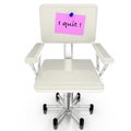 White chair with resignation notice