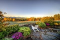 White chair stone wall & fall foilage